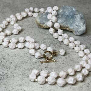 Vintage pale pink milk glass shaped beads gold filled toggle clasp